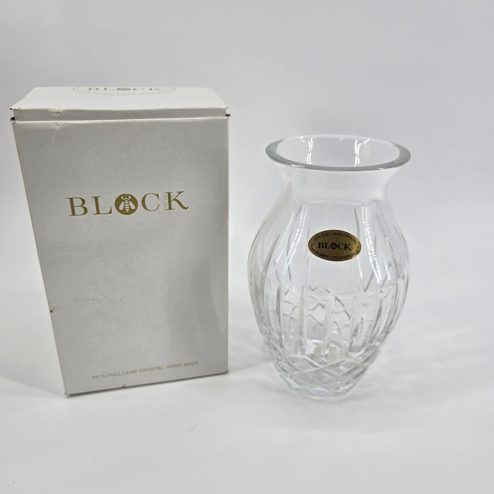 Block Crystal Vase Home Decor Hand Made 24% Lead Crystal Clear 6in New